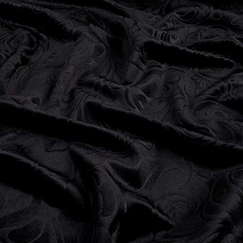 Embossed/Brocade Velvet Scroll by Unique Quality Fabrics - Fabric for upholstering Furniture, Pillows, tablecloths, Crafts, Sewing, Draping (Cut by The Yard, Black) - color: Black