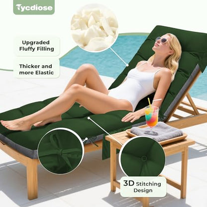 Outdoor Lounge Chair Cushion, Waterproof Replacement Chaise Lounge Cushions for Outdoor Furniture Thickened 71 x 22 x 4.7 Inches Non-Slip Patio Pool Lounge Chair Cushions with Ties (Green) - color: Green