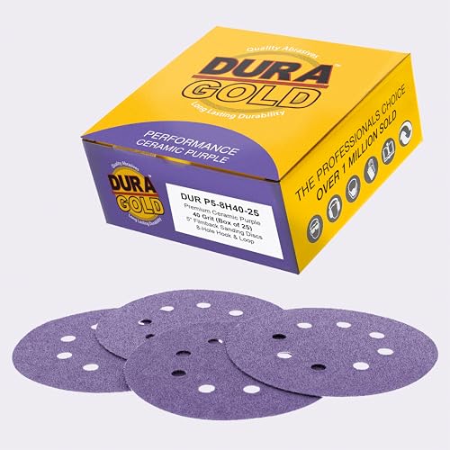 Dura-Gold 40 Grit 5" Purple Film Ceramic Sanding Discs, Box of 50, 8-Hole - style: 40 Grit