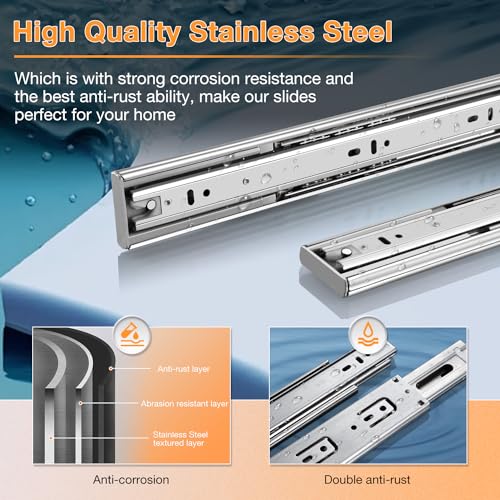 YENUO Soft Close Stainless Steel Full Extension Drawer Slides Side Mount 10 12 14 16 18 20 22 24 inch Ball Bearing Rails Track Guide Glides Runners Heavy 100 lb (Stainless Soft Close-1 Pair, 10 Inch)