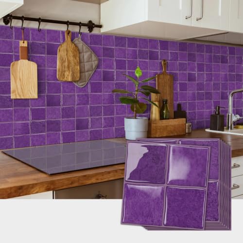 20pcs Peel and Stick Backsplash Wall Tiles,Purple 6"x6" - color: Purple