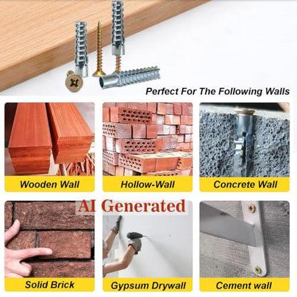 60 Pack Hollow Wall Anchor with Screws,Loose Hinge Hole Repair Kit for Concrete Wall, Metal Expansion Bolt for Drywall (5/16 inch) - size: 5/16 inch
