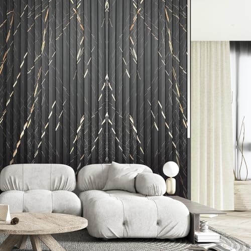 OUZUGIE WPC Acoustic Slat Wall Paneling, 8-Pack 96 x 6 Inches - color: Black marble, size: (High)96“ x 6"