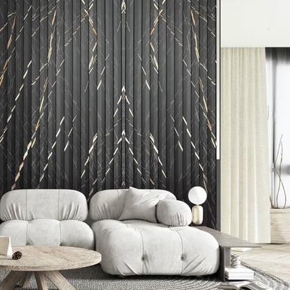 OUZUGIE WPC Acoustic Slat Wall Paneling, 8-Pack 96 x 6 Inches - color: Black marble, size: (High)96“ x 6"