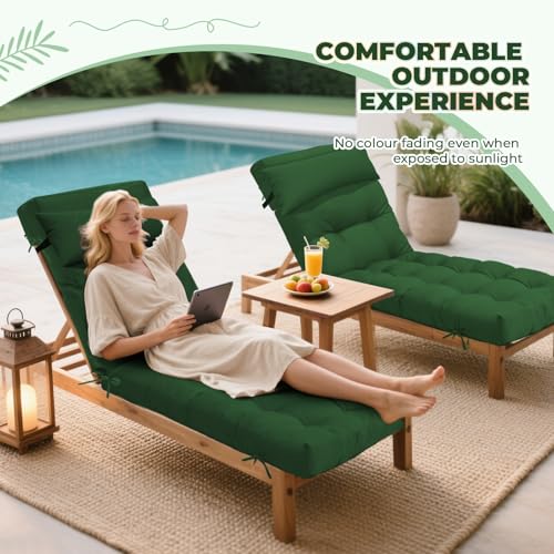 2 Pack 76 x 22 x 4.7" Waterproof Chaise Lounge Chair Cushion Outdoor Green - color: Green, size: 2 Pack