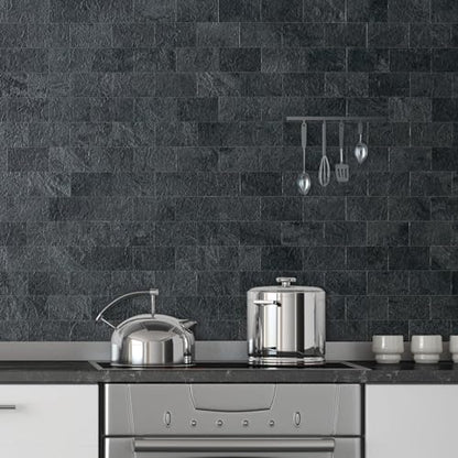 DICOFUN 1 Sheet Black Slate Thick PVC Peel and Stick Backsplash Wall Tiles, 12"x12" Self Adhesive Subway Tile for Kitchen and Bathroom Backsplash - color: Black Slate, size: 1 Sheet, 12"x12"x0.12"