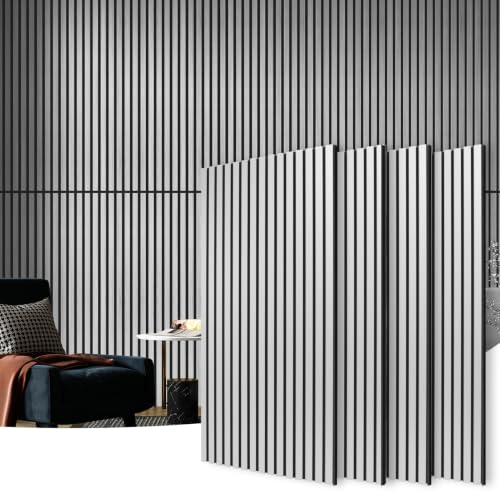 Art3d 4 Wood Slat Acoustic Panels for Wall and Ceiling - 3D Fluted Sound Absorbing Panel with Wood Finish - Brushed Silver - color: Silver, size: 4pcs - 47.2＊23.6in.