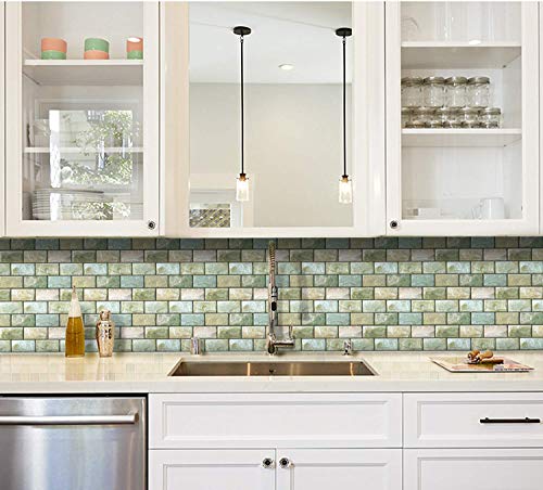 10 Sheets Peel and Stick Tile Backsplash for Kitchen Wall Tile, Self Adhesive Brick Backsplash Subway Tiles Backsplash, Stick on Tiles Kitchen Backsplash 10"x10.6" - color: Green