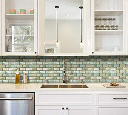 10 Sheets Peel and Stick Tile Backsplash for Kitchen Wall Tile, Self Adhesive Brick Backsplash Subway Tiles Backsplash, Stick on Tiles Kitchen Backsplash 10"x10.6" - color: Green