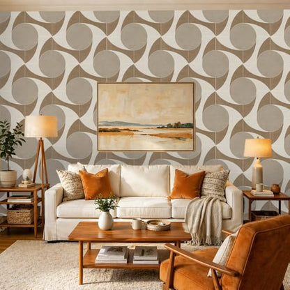 Chunlei Peel and Stick Wallpaper, Beige Retro Geometric Circle Pattern, 236in x 17.7in, Waterproof Vinyl, Removable Reusable, Eco-Friendly, for Bedroom Living Room Rental Apartment - color: Beige03, size: 17.7" x 236.2"