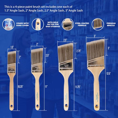 Pro Grade Angle Paint Brushes, Paint Brush Set for Trim & Walls, 4 Pc