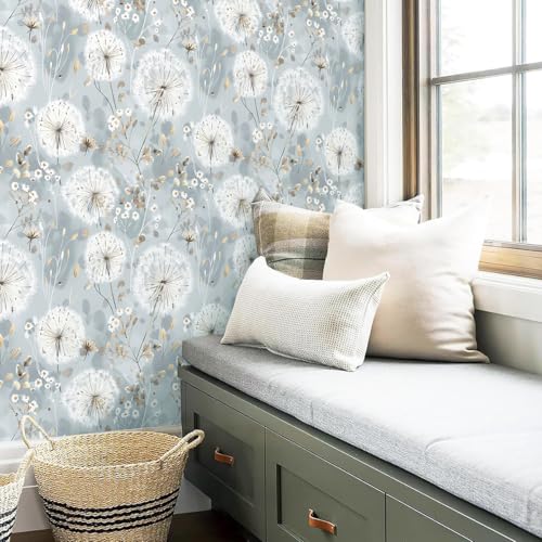 Nukofal Floral Wallpaper Peel and Stick Dandelion Contact Paper 16.9"x118" - color: Dandelion, size: 16.9" x 118.1"