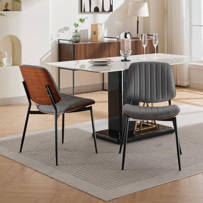 Dining Chairs Set of 4, Mid-Century Modern Kitchen Chairs, Gray Linen - color: Gray Vertical Stripes