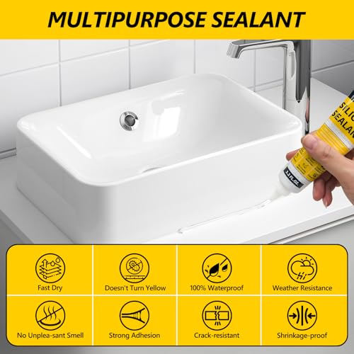 LISRUX Advanced Clear Silicone Caulk for Kitchen & Bathroom - 6 Pack (3.2 Fl Oz Each) | 100% Waterproof Silicone Sealant | Super Strong Adhesion, Shrink & Crack Proof - size: Clear-6P