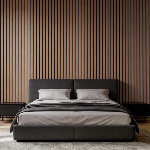 KASARO 5 Pieces Faux Wood Slat Wall Panel, Peel and Stick EVA Decor, Brown - color: Brown
