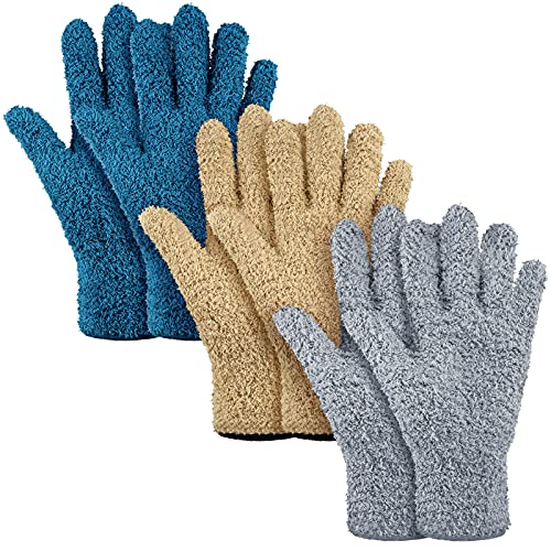 Patelai 3 Pairs Microfiber Dusting Gloves for Plants Leaf, Small - color: Dark Blue, Gray, Khaki, size: Small