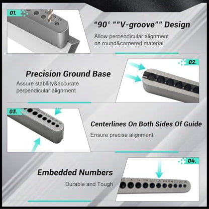 STD1000DGNP Drill Guide for Straight Holes, 17 Drill Sizes, From 1/8" to 3/8", in 1/64" Increments, Heat-Treated Steel, Drill Jig Block, Drill Bit Guide, Lifetime Free Replacement