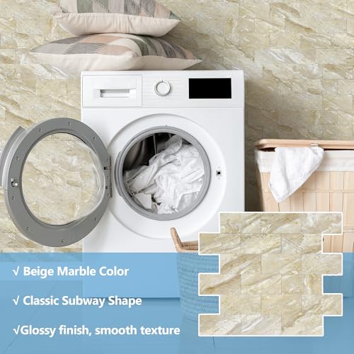 2026 New Upgrade Peel and Stick Backsplash Tile, Peel and Stick 11.34" X 11.57" Wall Tile for Kitchen, Bathroom, Fireplace, Laundry (Polished Beige, 10 Packs) - color: Polished Beige