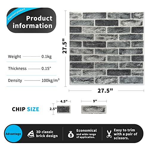 Art3d 20-Pack Durable Faux Brick Peel and Stick 3D Wall Panels, Stone Ash - color: Stone ash, size: 20pcs-27x27inch