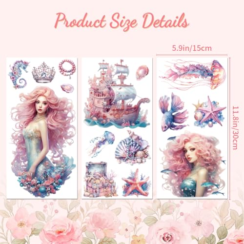 Peacoblue Mermaid Ocean Rub On Transfers for Furniture 6"x12" - style: Mermaid Ocean World
