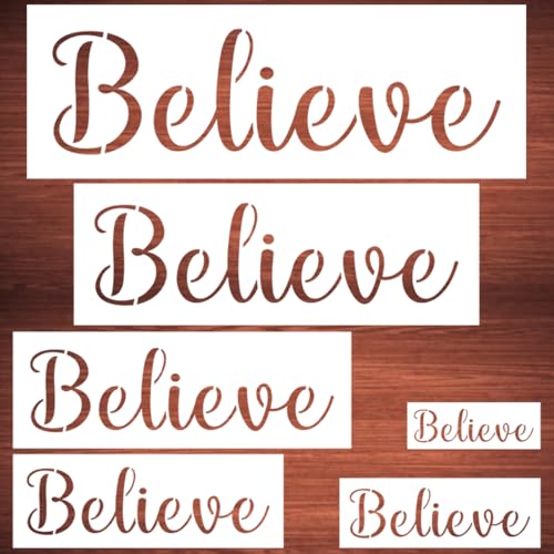 Large Believe Stencils for Painting - 6 Pack Believe Stencil Templates for Painting on Wood, Reusable Letter Stencils for Chalkboard Wood Crafts Signs & Home Front Door Mat Decorations - style: Believe