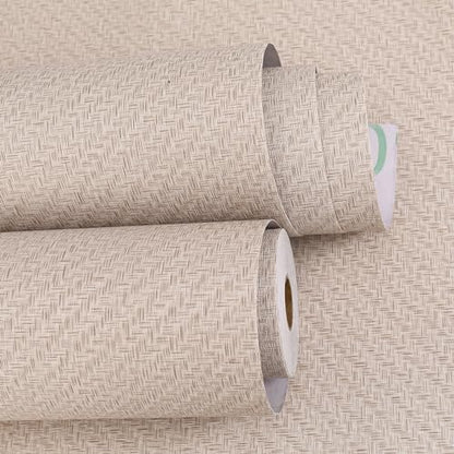 Haimin Fabric Wallpaper Textured Contact Paper (24in X 393in) Grasscloth Wallpaper Peel and Stick Faux Linen Wall Paper Waterproof Vinyl Self Adhesive (Light Brown-1) - color: Light Brown-1
