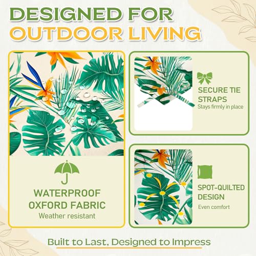 Oxford Fabric Swing Cushions with Backrest & Tie Straps for Patio Bench - color: Monstera Green