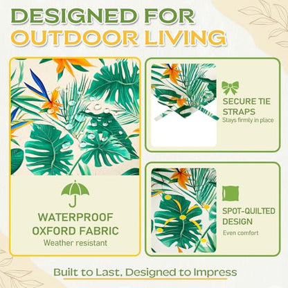 Oxford Fabric Swing Cushions with Backrest & Tie Straps for Patio Bench - color: Monstera Green