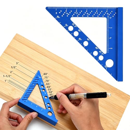 Aluminum Alloy Square Ruler, Compact Size, Laser Etched Markings, for Carpentry, Woodworking, Furniture Projects (Blue) - color: Blue