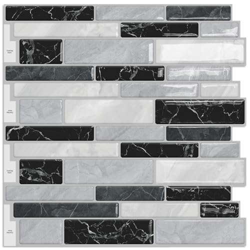 DEWOO Kitchen Backsplash 3D Self Adhesive Peel and Stick Wall Tile 10 Sheet - color: Gray