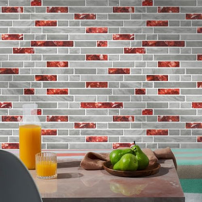 STICKGOO Thicker Peel and Stick Backsplash Tile for Kitchen and Bathroom - color: Red