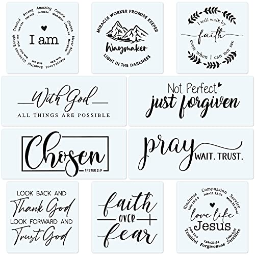 10 Set Farmhouse Christian Stencil, with God All Things are Possible Faith Waymaker Bible Verse Sign Motivational Painting Stencils for Home Office Wall Decor Reusable Template DIY Wood Sign - style: Farmhouse Bible Verse