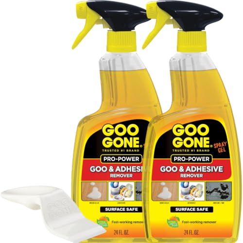 Goo Gone Pro-Power Spray Gel Adhesive Remover - Surface Safe, Great Cleaner, No Harsh Odors, Removes Stickers, Can Be Used On Tools, 24 Ounce, 2 Pack with Scraper Tool - size: 24 Fl Oz (Pack of 2)