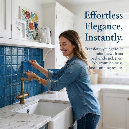 4 Sheets Ocean Blue 6"x6" Peel and Stick Subway Tile Backsplash - color: Ocean Blue, size: 4 Pcs 6" x 6" x 0.05"