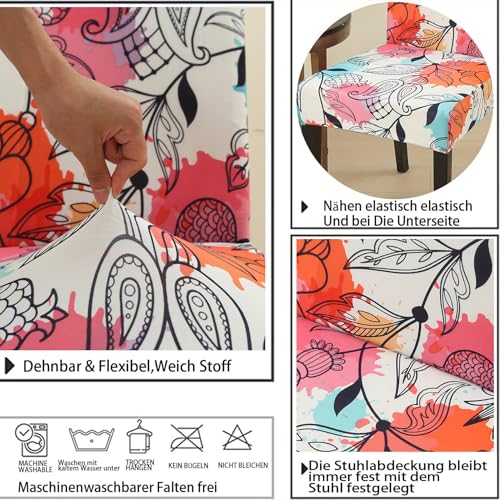 Stretch Chair Covers Slipcovers Set of 4 Printed Stretchable Dining Chair Slipcover Washable Removable for Kitchen,Hotel,Restaurant - color: Fanhua, size: 4