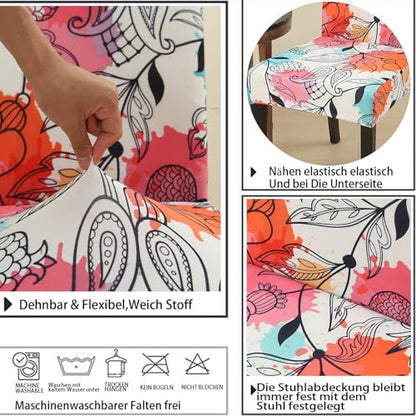 Stretch Chair Covers Slipcovers Set of 4 Printed Stretchable Dining Chair Slipcover Washable Removable for Kitchen,Hotel,Restaurant - color: Fanhua, size: 4