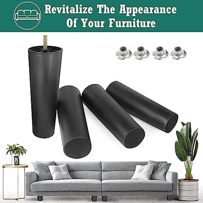4pcs Plastic Furniture Legs 8" with T-Nuts, M8-1.25 Thread Bolt - size: 8 Inch, M8-1.25 Metric Thread Bolts