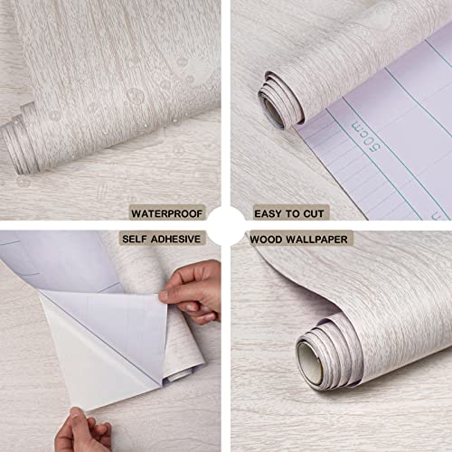 White Wood Wallpaper Wood Grain Contact Paper for Cabinet11.8’’79’’ - size: 11.8"W x 78.7"L