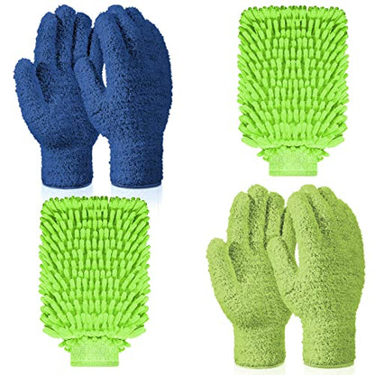 Potchen 6 Pcs Microfiber Dusting Mitt Glove for Plant - color: Navy Blue, Green