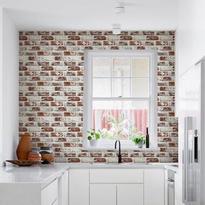 Commomy Faux Brick Panels Peel and Stick Wall Stickers 10 Pcs 11.8" x 11.8" - color: BRICK-PYU