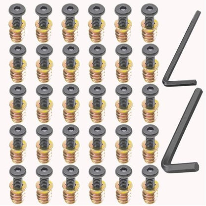 30 Sets 1/4-20 x 3/4" Furniture Screw Nut Threaded Inserts for Wood,1/4-20 x 19/32" Nut Threaded Wood Inserts Bolt Fastener Connector Hex Socket Drive Screw-in Nuts with Hex Spanner