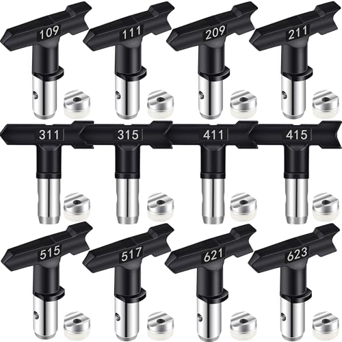 Airless Paint Sprayer Tips Reversible Spray Nozzle Tip Airless Spraying Machine Parts for Fences Garden Car Home 12 Pieces - 109,111,209,211,311,315,411,415,515,517,621,623