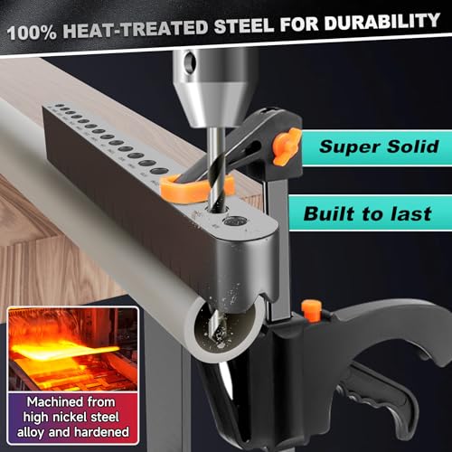 STD1000DGNP Drill Guide for Straight Holes, 17 Drill Sizes, From 1/8" to 3/8", in 1/64" Increments, Heat-Treated Steel, Drill Jig Block, Drill Bit Guide, Lifetime Free Replacement