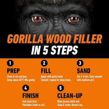 Gorilla All Purpose Wood Filler, Natural Finish, 16 Ounce Tub (Pack of 4) - Water Resistant for Indoor or Outdoor Projects and Repairs - size: 16 oz Tub (4-Pack)