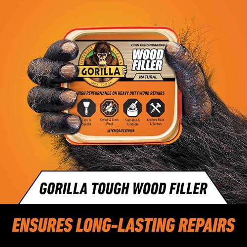 Gorilla All Purpose Wood Filler, Natural Finish, 16 Ounce Tub (Pack of 2) - Water Resistant for Indoor or Outdoor Projects and Repairs - size: 16 oz Tub (2-Pack)