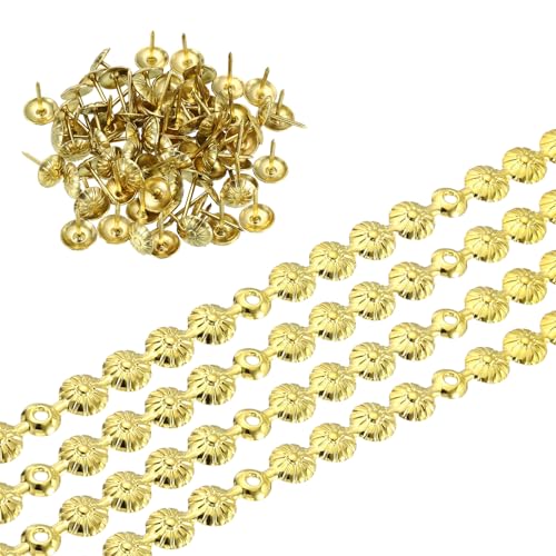 uxcell Upholstery Nailhead Trim, 20 Meters Flower Upholstery Tacks Strips, Decorative Nail Trims with Nails for Sofa Headboard, Chair DIY Furniture Accessory (11mm Gold) - color: Gold, size: 20 Meters