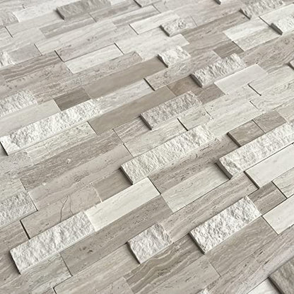 SUNWINGS 5-Sheet Peel and Stick Mosaic Natural 3D Stone Self Adhesive Marble Tiles, 11.5" x 10.7" Stick on Backsplash for Kitchen Bathroom Fireplace Vanity, Mixed Tan - color: Mixed Tan