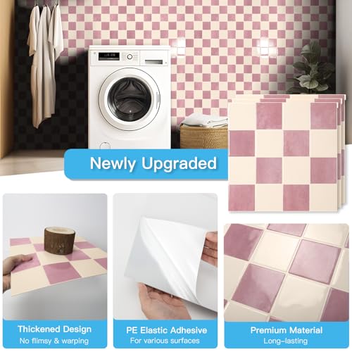 Art3d Grid Peel and Stick Backsplash, 10-Pack, 12" x 12", Pink & Warm White - color: Pink and Warm White
