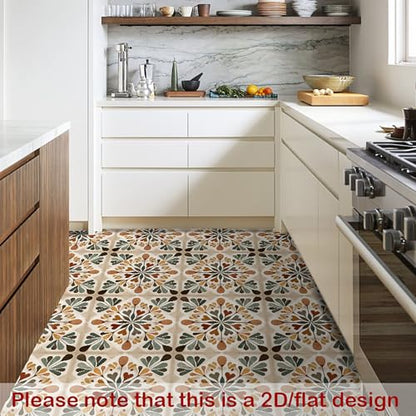 Nuxovilar Peel and Stick Floor Tile,Peel and Stick Vinyl Floor Tiles - color: Brown green vine flowers