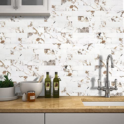 STICKGOO 10 Sheets Subway Tiiles Peel and Stick Backsplash, Belgium White - color: Belgium White